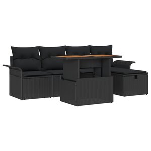 vidaXL Ensemble de 6 Canapés de Jardin avec Coussins Noir Poly Rattan