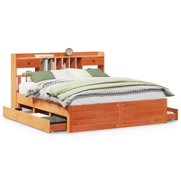 vidaXL Lit bibliothèque sans matelas cire marron 180x200 cm pin massif