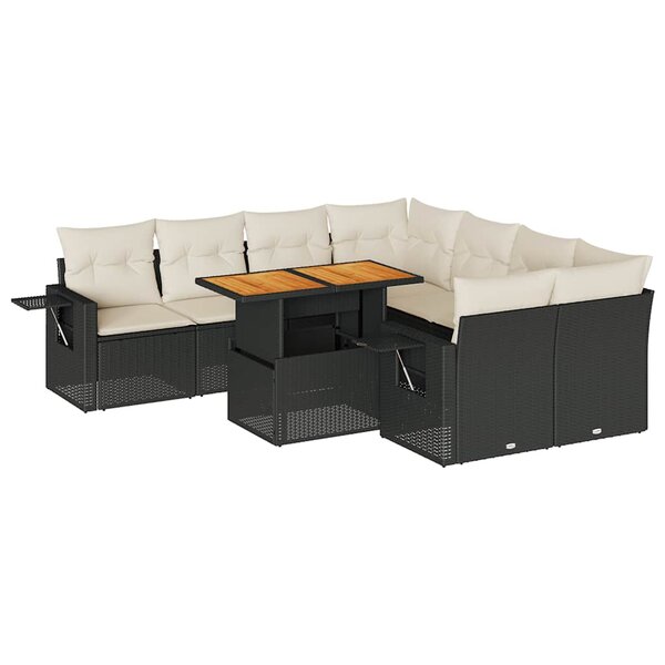 vidaXL Salon de jardin 9 Pièces avec coussins noir résine tressée