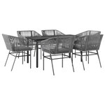 vidaXL Ensemble à manger jardin coussins 7 Pièces gris poly rotin verre