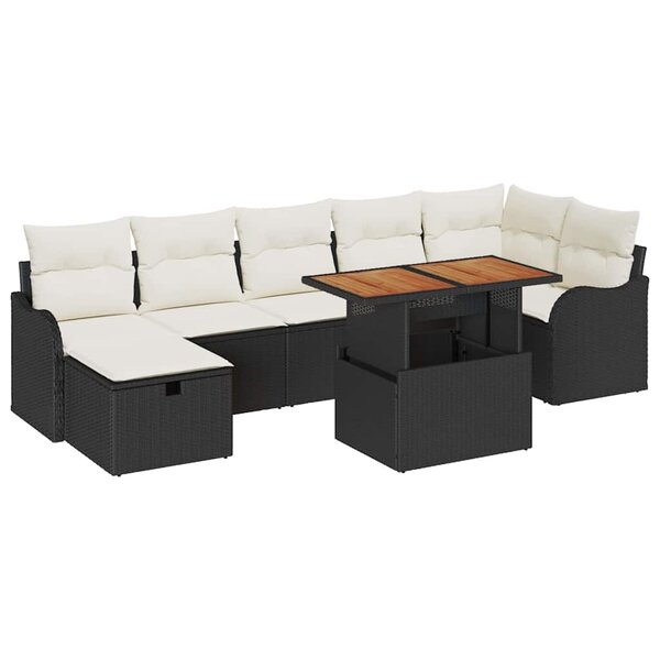 vidaXL Ensemble de canapé de jardin 8 Pièces Noir Poly rotin