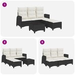 vidaXL Salon de jardin 3 Pièces avec coussins forme L noir résine tressée