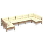 vidaXL Salon de jardin 7 Pièces avec coussins Marron miel Bois de pin