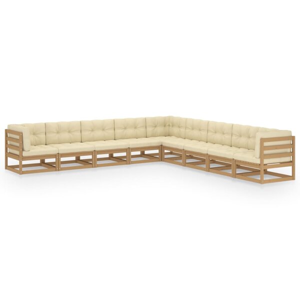 vidaXL Salon de jardin 9 Pièces avec coussins Marron miel Bois de pin