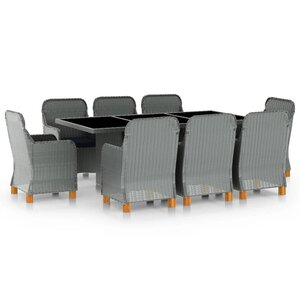vidaXL Ensemble à manger d'extérieur et coussins 9 Pièces résine tressée