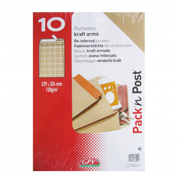 10 pochettes - papier kraft armé - 229x324 mm - 130g - gpv