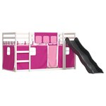 vidaXL Lit superposé avec toboggan et rideaux rose 90x200 cm