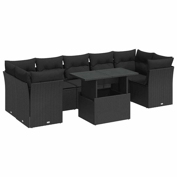 vidaXL Salon de jardin 8 Pièces avec coussins noir résine tressée