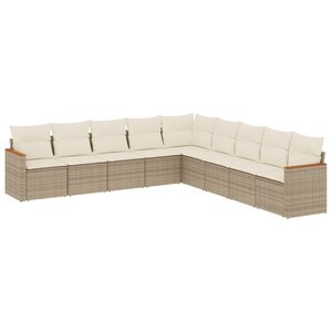 vidaXL Salon de jardin avec coussins 9 Pièces beige résine tressée