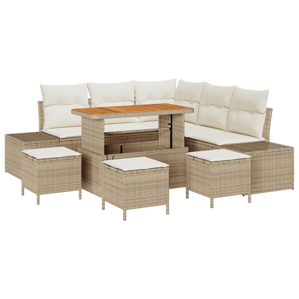 vidaXL Canapé de jardin 9 pièces avec coussins en beige en rotin synthétique et acacia.