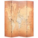 vidaXL Cloison de séparation pliable 160 x 170 cm Carte du monde Jaune