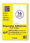 500 planches a4 - 16 étiquettes 99,1 mm x 33,9 mm autocollantes blanche par planche pour tous types imprimantes - jet d'encre/laser/photocopieuse