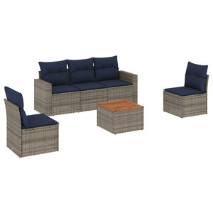 vidaXL Salon de jardin 6 Pièces avec coussins gris résine tressée