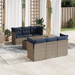 vidaXL Salon de jardin 7 Pièces avec coussins gris résine tressée