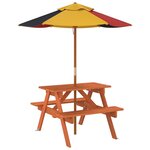 vidaXL Table de pique-nique pour 4 enfants avec parasol bois de sapin