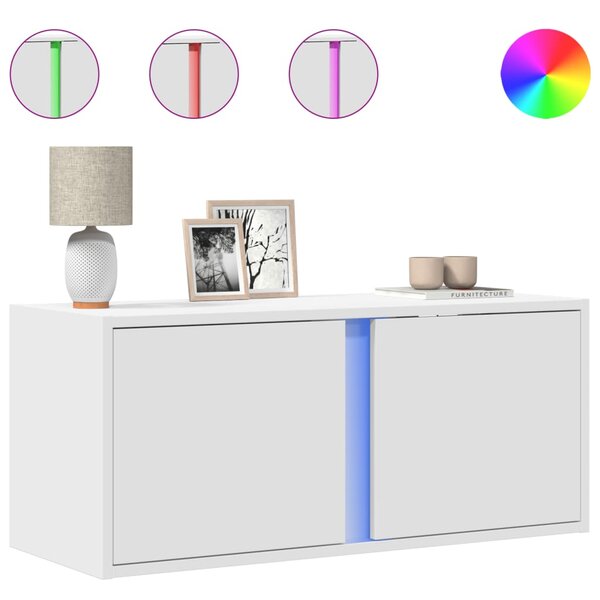 vidaXL Meuble TV mural avec lumières LED blanc 80x31x35 cm