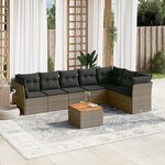 vidaXL Salon de jardin 8 Pièces avec coussins gris résine tressée