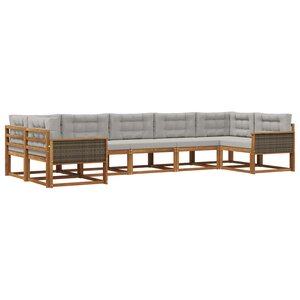 vidaXL Ensemble de canapés d'extérieur 7 Pièces Naturel et gris clair