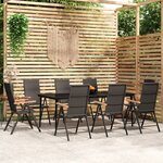 vidaXL Ensemble de salle à manger de jardin 9 Pièces Noir