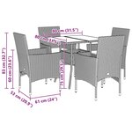 vidaXL Ensemble à manger de jardin et coussins 5 Pièces noir rotin verre