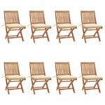 vidaXL Chaises pliables de jardin avec coussins lot de 8 Teck solide
