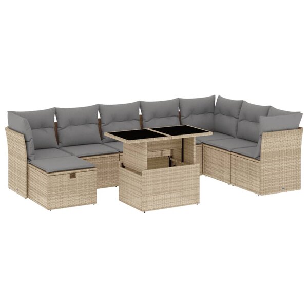 vidaXL Salon de jardin avec coussins 9 Pièces beige résine tressée