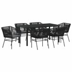 vidaXL Ensemble de salle à manger pour jardin avec coussin 7 Pièces Noir