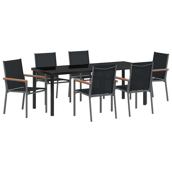 vidaXL Ensemble de salle à manger pour jardin 7 pc Noir