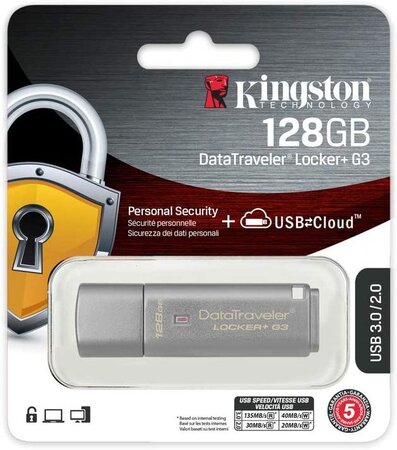 Clé USB 3.0 sécurisée Kingston DataTraveler Locker+ G3 - 128Go