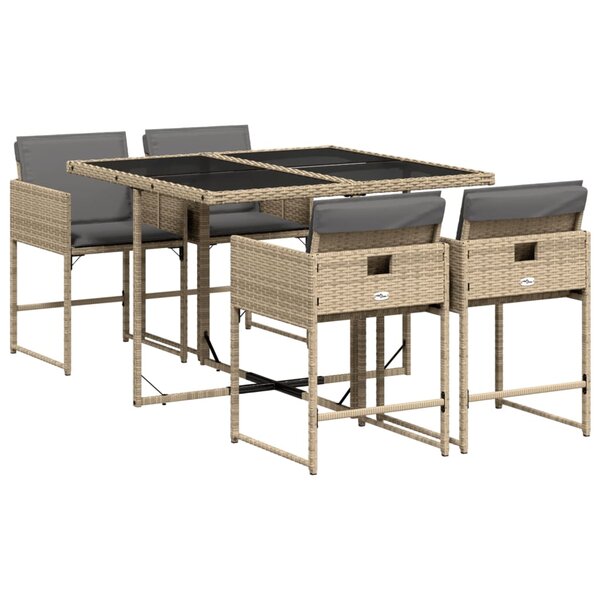 vidaXL Ensemble à manger de jardin coussins 5 Pièces mélange beige rotin
