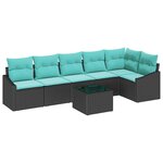 vidaXL Ensemble de Canapés avec coussin 7 Pièces Noir polyrotin