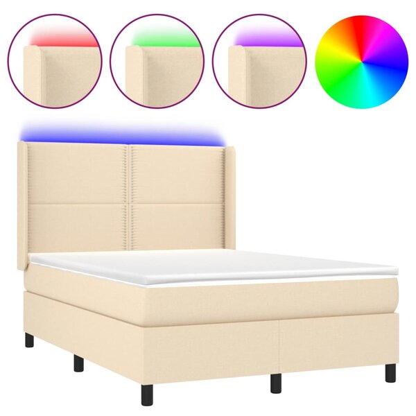 vidaXL Sommier à lattes de lit matelas LED Crème 140x190 cm Tissu
