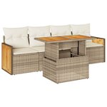 vidaXL Salon de jardin avec coussins 5 Pièces beige résine tressée acacia