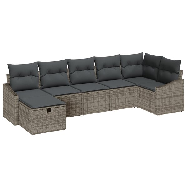 vidaXL Set de canapé de jardin 7 pièces avec coussins gris poly rotin