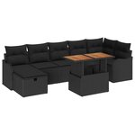 vidaXL Ensemble de canapé de jardin avec coussin 8 Pièces Noir Poly rotin