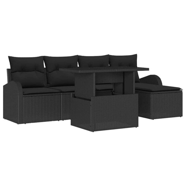 vidaXL Ensemble de canapé de jardin avec coussin 6 Pièces Noir Poly rotin
