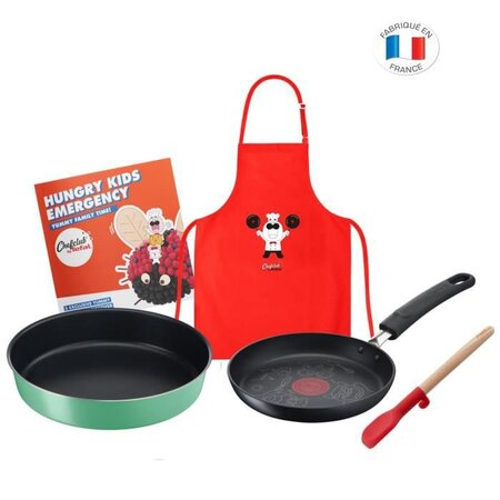 CHEFCLUB BY TEFAL "Urgence enfants affamés" : Poele a crepe, Moule, Mini-spatule, Tablier de cuisine, livret de recettes.