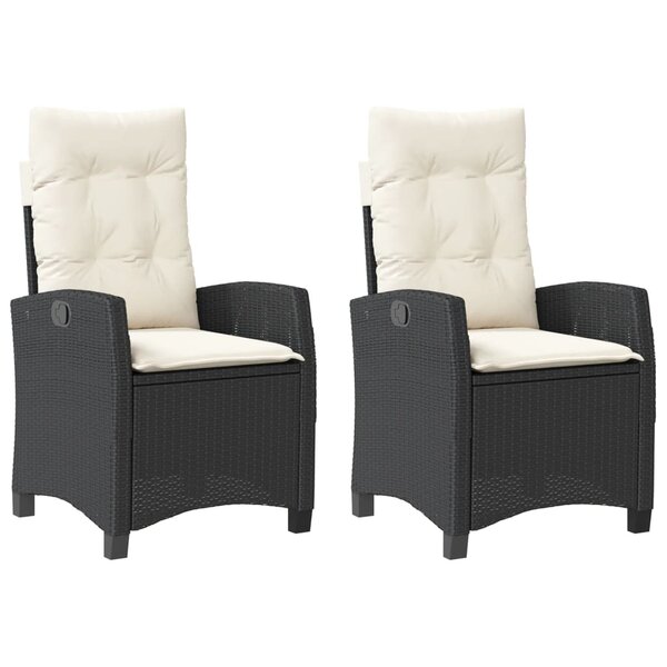 vidaXL Chaises inclinables de jardin lot de 2 et coussins noir rotin