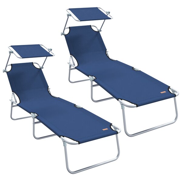 vidaXL Ensemble de Transats Pliants 2 Pièces avec Auvent en Tissu Oxford Bleu 600D