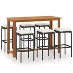 vidaXL Ensemble de bar de jardin avec coussins 7 Pièces Noir