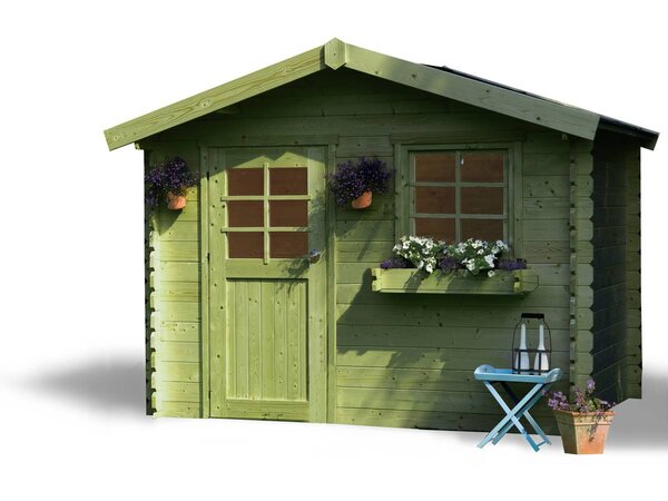 Abri jardin bois "Sologne" - Modèle imprégné (vert) - 8.88 m² - 2.98 x 2.98 x 2.39 m - 28 mm