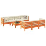 vidaXL Salon de jardin 8 Pièces avec coussins marron cire bois pin massif