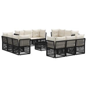 vidaXL Ensemble de canapé de jardin 13 pc Noir polyrotin