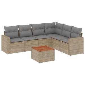vidaXL Salon de jardin avec coussins 7Pièces mélange beige résine tressée