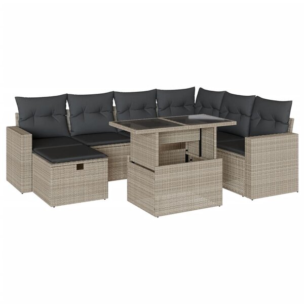 vidaXL Salon de jardin 8 Pièces avec coussins gris clair résine tressée