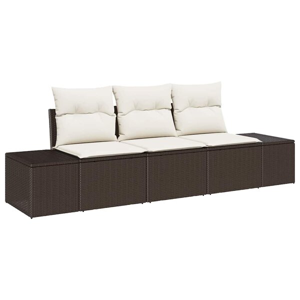 vidaXL Ensemble de canapé de jardin avec coussin 3 Pièces Marron et Crème