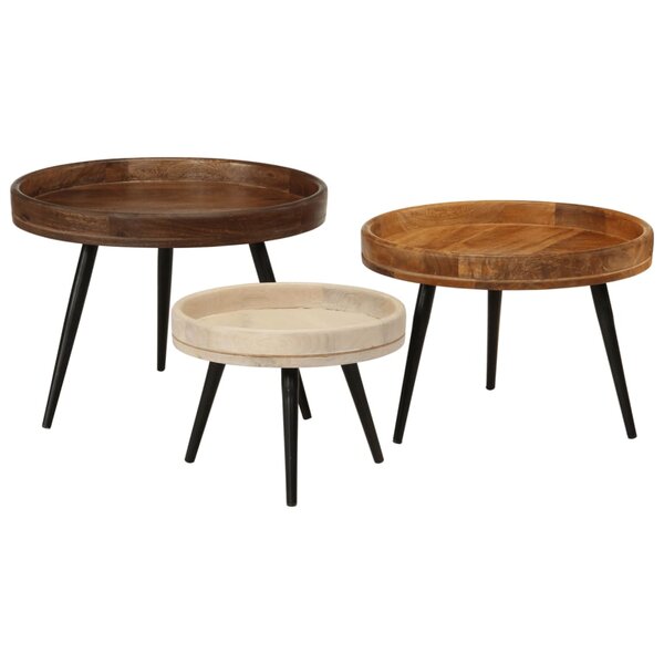 vidaXL Tables basses rondes 3 Pièces bois de manguier massif