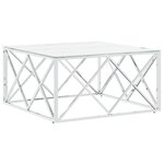 vidaXL Table basse argenté 80x80x40 cm acier inoxydable et verre