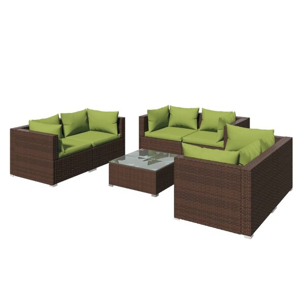 vidaXL Salon de jardin 7 Pièces avec coussins Résine tressée Marron