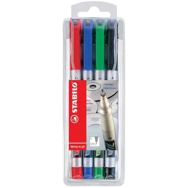 Pochette de 4 Stylos Feutre Write-4-all - Pointe fine - Assortis x 5 STABILO